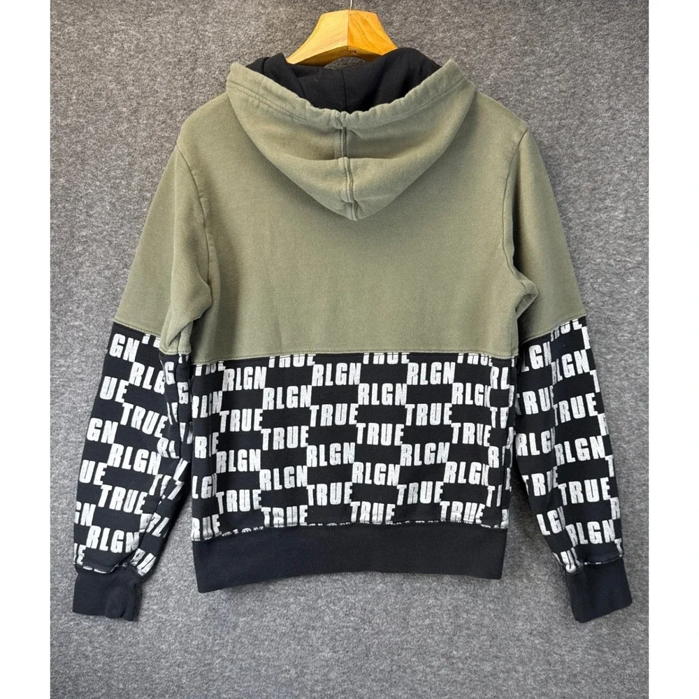 True Religion Monogram Pullover Mens L Green Black Logo Hoodie Skater Dishwasher